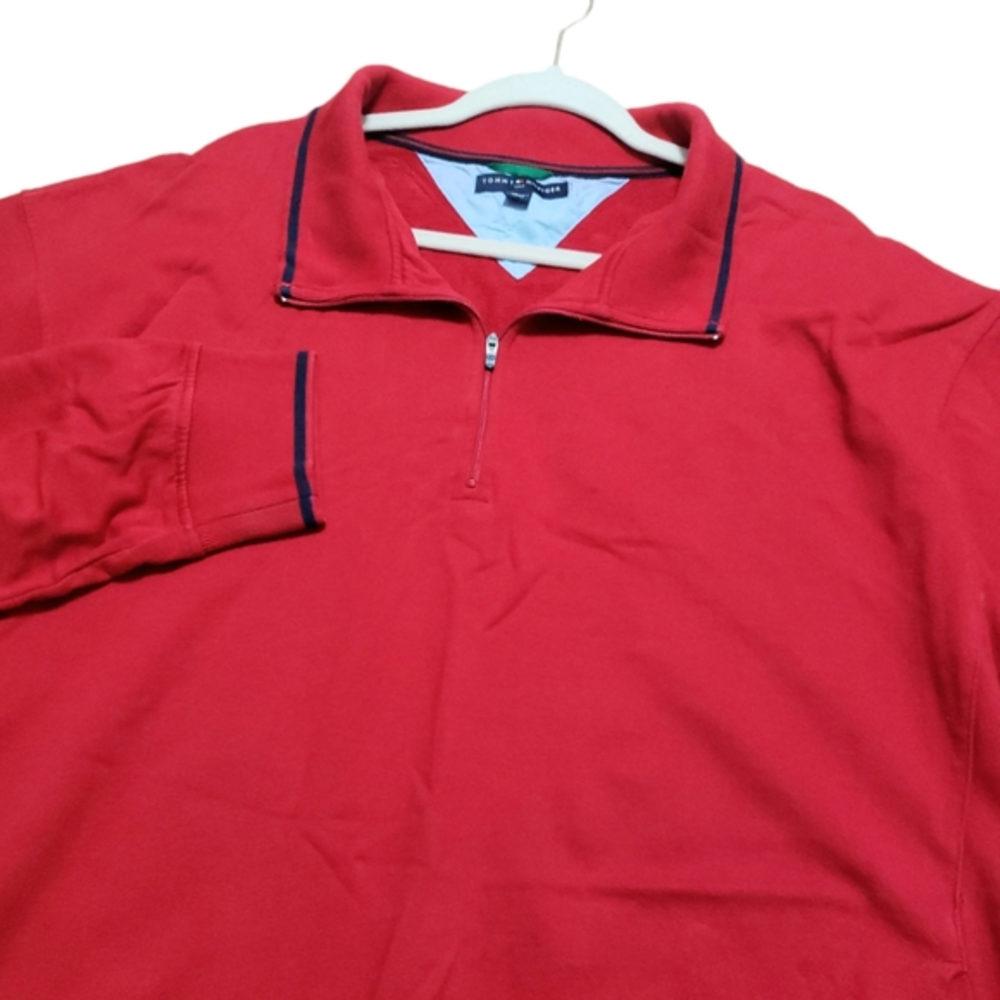 Tommy Hilfiger Men's Quarter Zip Red Long Sleeve Pull-over Size XXL